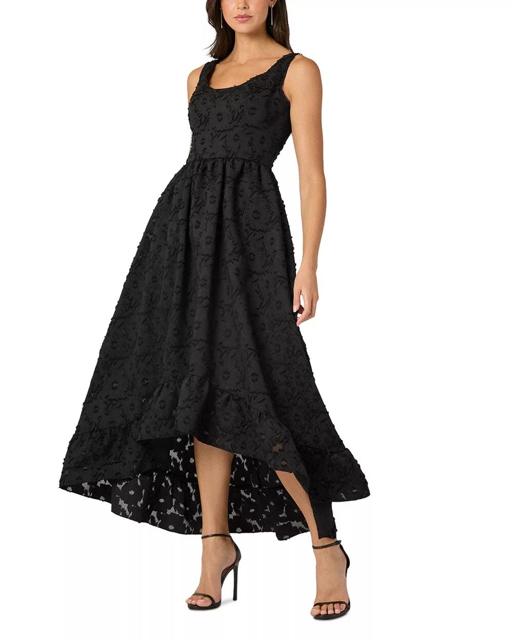 Shoshanna Women Black Texture High Low Fit & Flare Elegant Maxi Dress Size US 10